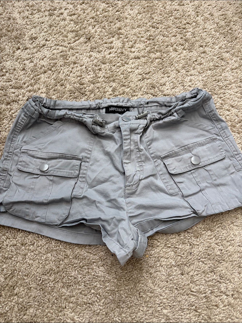 Harper Light Gray Cargo Shorts with Flap Pockets